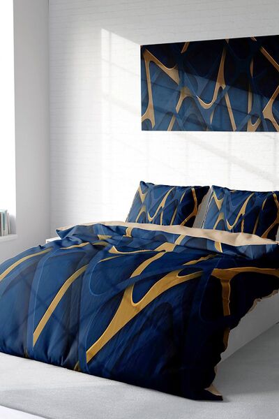 PerlaSera 3D Спеціальний дизайн постільна білизна - Щільна тканина бавовняний сатин, двоспальне, синьо-коричневе