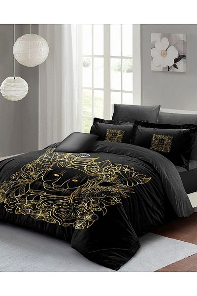 PerlaSera 3D Custom Design Leopard Line - Double Duvet Cover Set, Tight Woven Cotton Satin