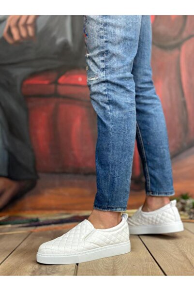 BPM BA0353 Білий капітон - Чоловічі повсякденні черевики, без шнурків