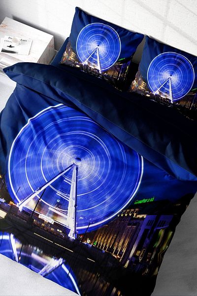 PerlaSera 3D London Eye Patterned Double Duvet Cover Set - Satin, Cotton
