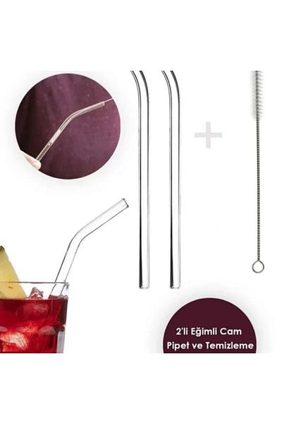 Yenigeldi 2 Pieces 9mmGlass Straw and Cleaning Brush Set