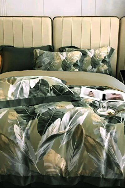 MonoHome طقم غطاء لحاف مزدوج من Leaf Dream مصنوع من القطن الساتان ثلاثي الأبعاد