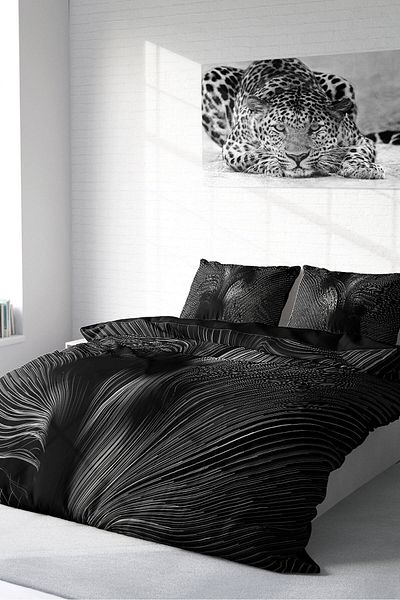 PerlaSera Gray Motion - Double Duvet Cover Set, Tightly Woven Cotton Satin, 3D Custom Design