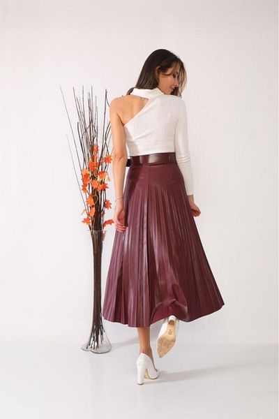 MB-MODA BİZİMLE Fusta cu curea plisată din piele