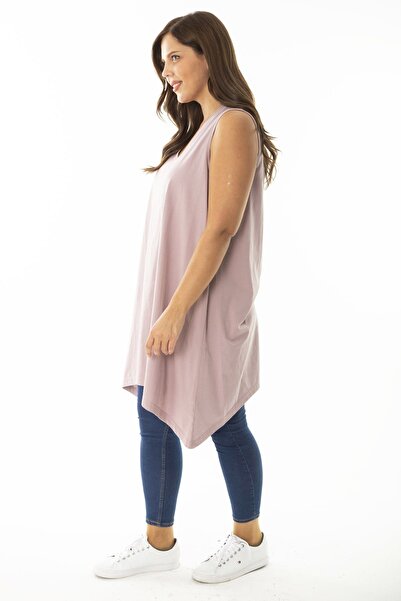 Şans Women's Plus Size Powder V-Neck Long Sleeveless Blouse 65N36920