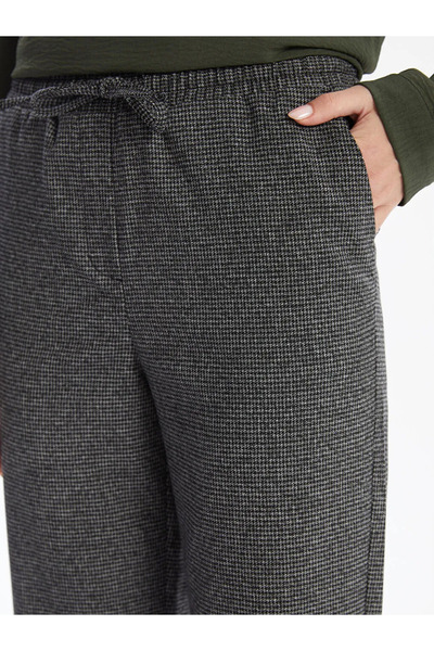 LC Waikiki Lcw Grace - Anthracite Jacquard Plaid Women's Trousers, Elastic Waist