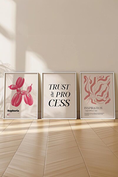 Postifull Set de pictură roz moale, 3 bucăți cadru alb și poster - dormitor, bucătărie, decor de perete pentru sufragerie