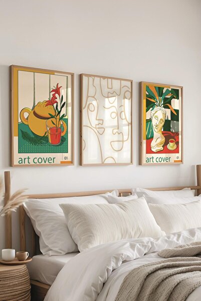 Postifull Set de pictură minimalistă, 3 bucăți cadru din lemn și poster - dec...