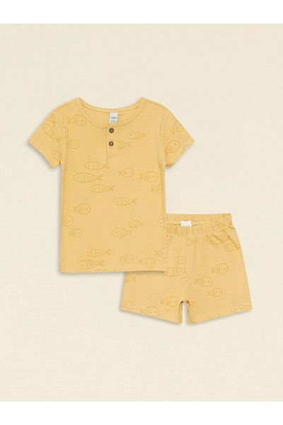 LC Waikiki Lcw Baby - Yellow Printed Baby Boy Pajamas Set, Crew Neck, Short Sleeve