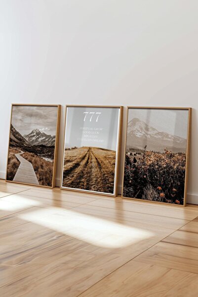 Postifull Vintage Manzara Tablo Seti, 3 Adet Ahşap Çerçeve ve Poster - Salon, Mutfak, Yatak Odası Duvar Dekor