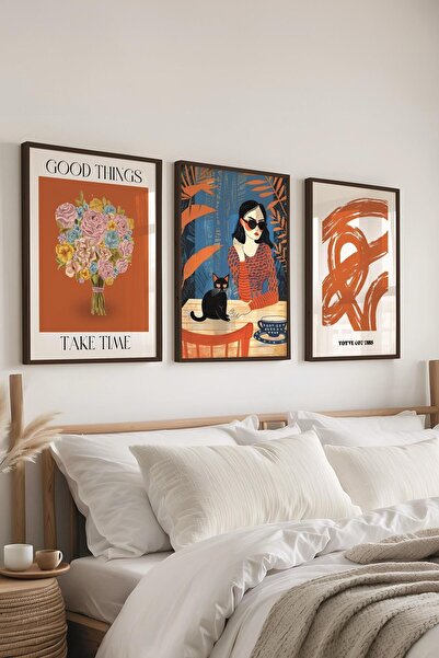 Postifull Maximalist Painting Set, 3 Pcs Black Frame and Poster - Bedroom, Ki...