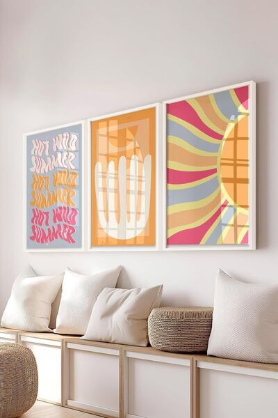 Postifull Цветен комплект картини, 3 бели рамки и постери - декорация за стената в кухнята, хола и спалнята