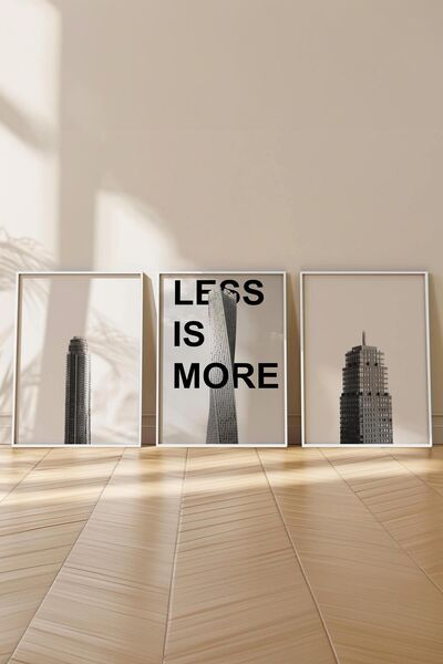 Postifull Black and White Painting Set, 3Pcs White Frame and Architecture Poster - Bedroom, Kitchen, Living Room Decor