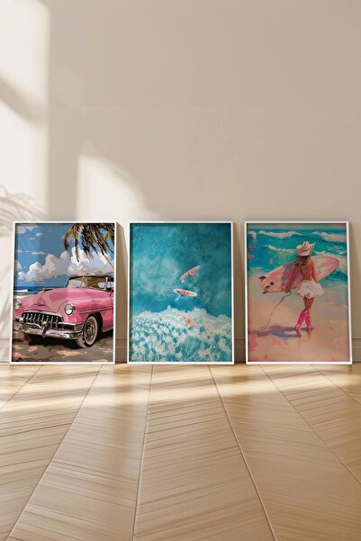 Postifull Summer Themed Painting Set, 3Pcs White Frames and Poster - Bedroom, Living Room, Kitchen Wall Decor