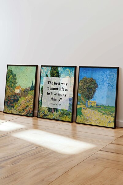 Postifull Van Gogh Tablo Seti, 3 Adet Siyah Çerçeve ve Sanat Serisi Poster - Yatak Odası, Mutfak, Salon Dekoru