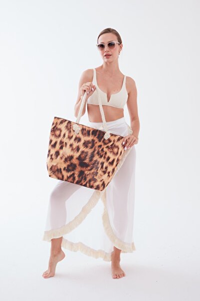 MENUSE ÇANTA Γυναικεία τσάντα παραλίας με σχέδιο Leopard