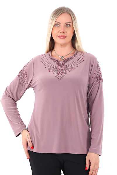 AfifeCOLLECTİON Μπλούζα με κέντημα με γιακά Άνετη κομψή μπλούζα με πέτρες με μοτίβο με άμμο