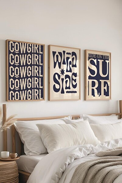 Postifull Minimalist Painting Set, 3 Wooden Frames and Poster - Bedroom, Living Room, Kitchen Wall Decor