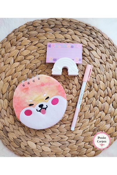 Pembe Çarşı Round Plush Small Notebook & Pen & Rainbow Note Holder
