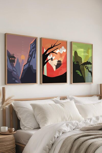 Postifull Μινιμαλιστικό Σετ Πίνακων, 3 Ξύλινα Πλαίσια και Αφίσες - Διακόσμηση...