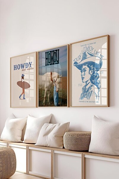 Postifull Minimalist Painting Set, 3 Wooden Frames and Poster - Bedroom, Living Room, Kitchen Wall Decor