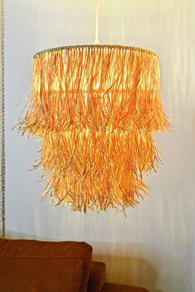 Bubihome Bohem Saçaklı Hasır Rafya Avize 3 Katlı