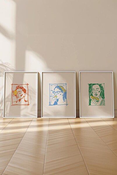 Postifull Minimalist Painting Set, 3Pcs White Frame and Poster - Bedroom, Living Room, Kitchen Wall Decor