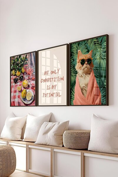 Postifull Maximalist Tablo Seti, 3 Adet Siyah Çerçeve ve Poster - Yatak Odası, Mutfak, Salon Duvar Dekorasyon