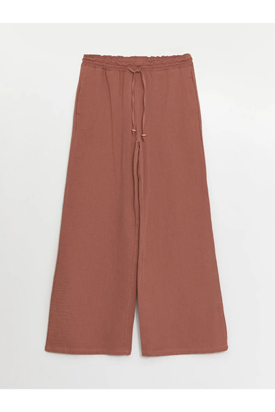 LC Waikiki بنطال نسائي مستقيم من الموسلين بخصر مطاطي من LCW Modest