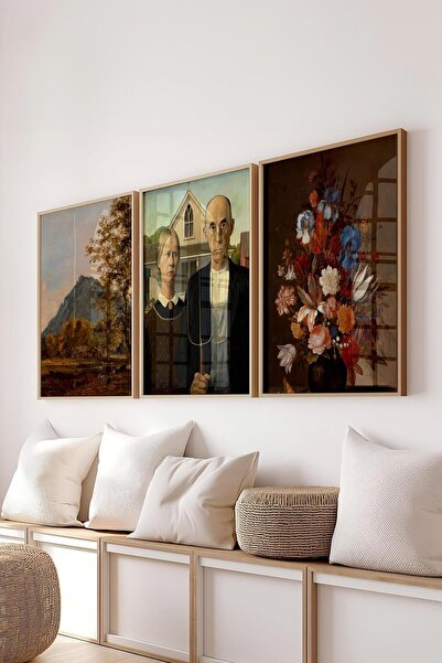 Postifull Vintage Painting Set,3 Pcs Wood Frame and Poster - Bedroom, Kitchen, Living Room Wall Decor