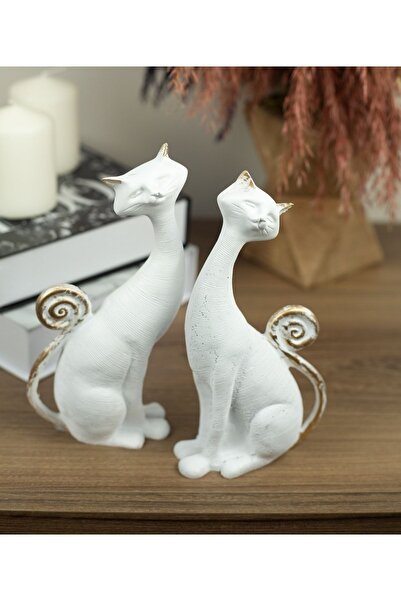 Gloriys Home & Decor Polyester Beyaz 2li Kedi Hediyelik Eşya Biblosu