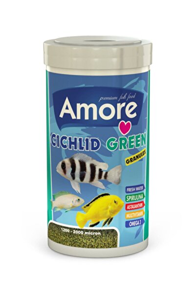 AMORE Cichlid Green Granules 1000ml Malawi Amerikan Tanganyika Ciklet Bitkisel Balık Yemi
