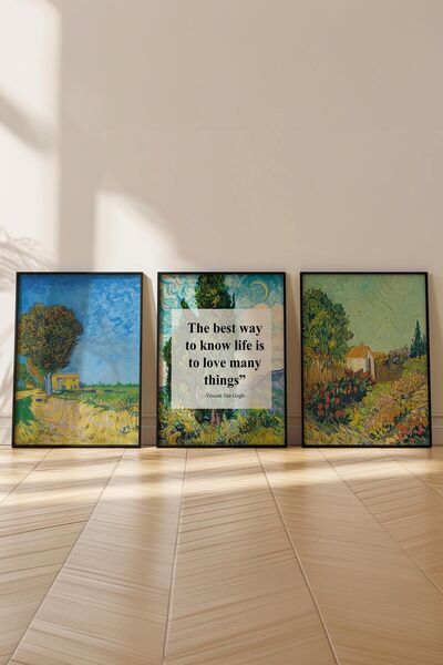 Postifull Van Gogh Tablo Seti, 3 Adet Siyah Çerçeve ve Sanat Serisi Poster - Yatak Odası, Mutfak, Salon Dekoru