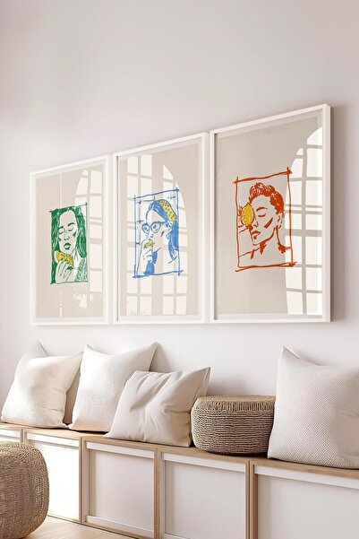 Postifull Minimalist Painting Set, 3Pcs White Frame and Poster - Bedroom, Living Room, Kitchen Wall Decor