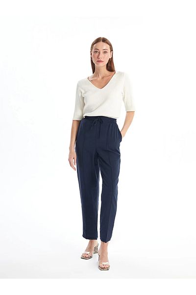 LC Waikiki LCWAIKIKI Classic Hellblau – gerade Musselin-Damenhose mit elastischem Bund