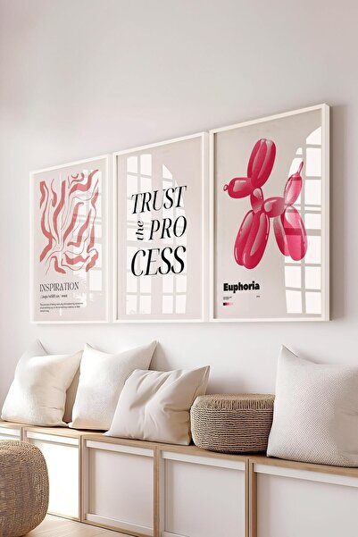 Postifull Set de pictură roz moale, 3 bucăți cadru alb și poster - dormitor, bucătărie, decor de perete pentru sufragerie