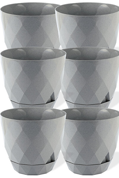 TEMMUZ HOME 2.4 Litre 6 Adet Baklava Desenli Tabaklı Plastik Saksı Karasu Pla...