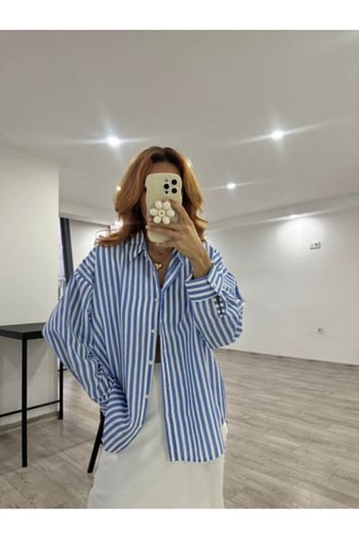 bonnline Cămașă albastră cu dungi albe - Design casual