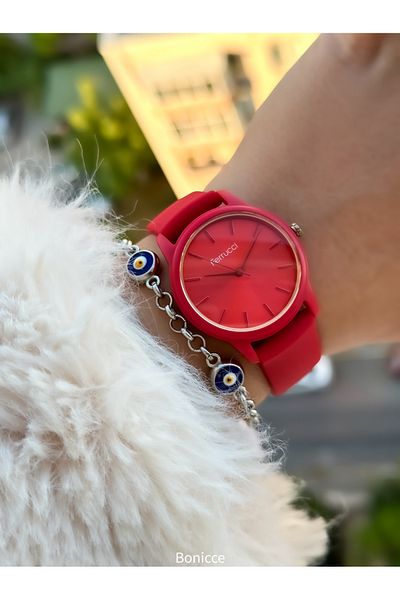 Ferrucci Waterproof Women's Wristwatch Bracelet with Red Silicone Cord