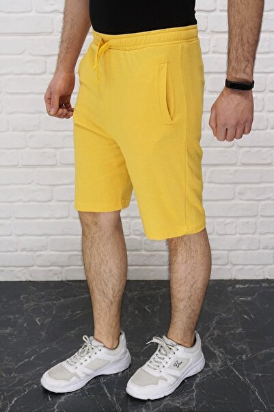 DYNAMO Men's Yellow Elastic Waist Pocket Shorts & Bermuda