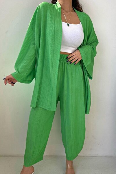 Die&More Green Seersucker Kimono Bottom-Top Set