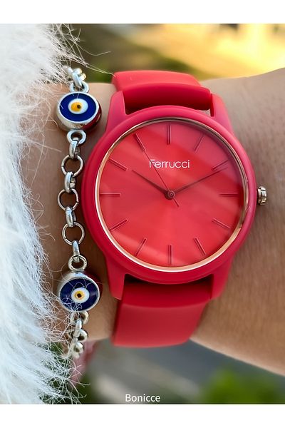 Ferrucci Waterproof Women's Wristwatch Bracelet with Red Silicone Cord