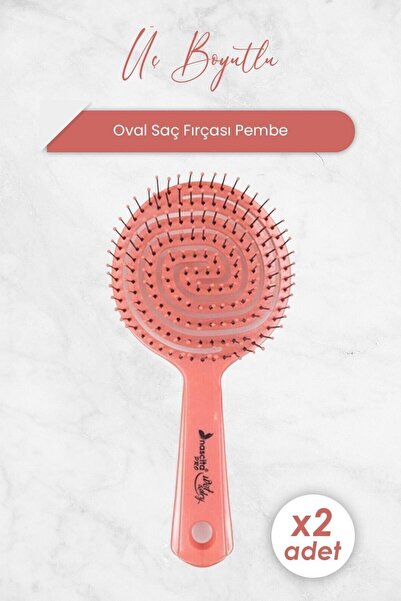 Üç Boyutlu Oval Saç Fırçası Pembe x 2 Adet