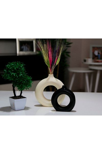 stonnish Bohemian Dual Color Ring Vase Series - Cream & Black Set of 2