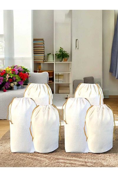 Balkan Room 6-piece White Drawstring Bag Set - 2xxl,2xl, 2l - Carry Bag and Quilt Pillow Laundry Storage Bag