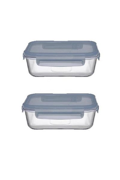 Paşabahçe Lockable Glass Storage Container Leak Proof Set of 2 Rectangular 640 Cc