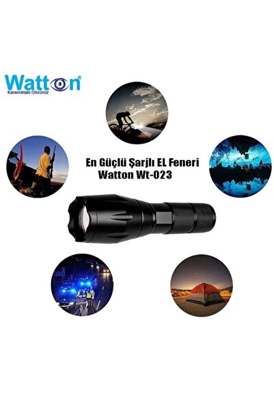 Black Watton Wt-023güçlü Şarjlı El Feneri Watton Wt Siyah