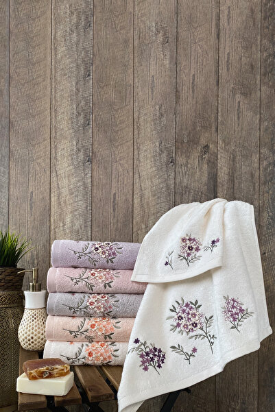 MARİBOR LILLIS - %70 Bambu / %30 Pamuk 3D Nakışlı El Havlusu - 6'lı Set 50x90
