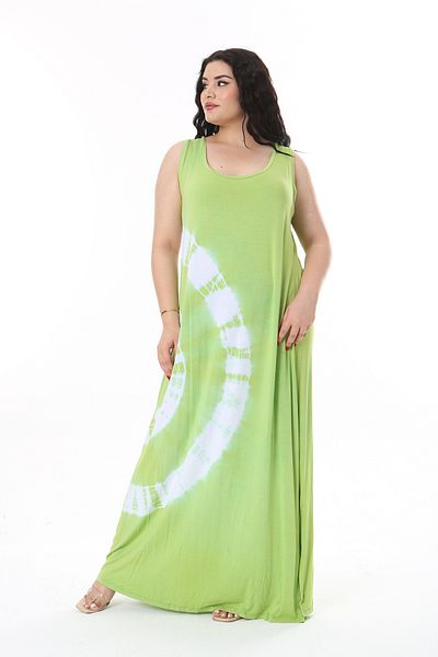 Şans Πράσινη Tie-dye Printed - Αμάνικο Μακρύ Γυναικείο Φόρεμα Plus Size 65n38191