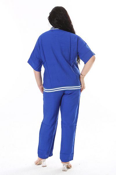 Şans Set de bluze și pantaloni Saks cu fermoar în față pentru femei de mărime mare 65N38192
